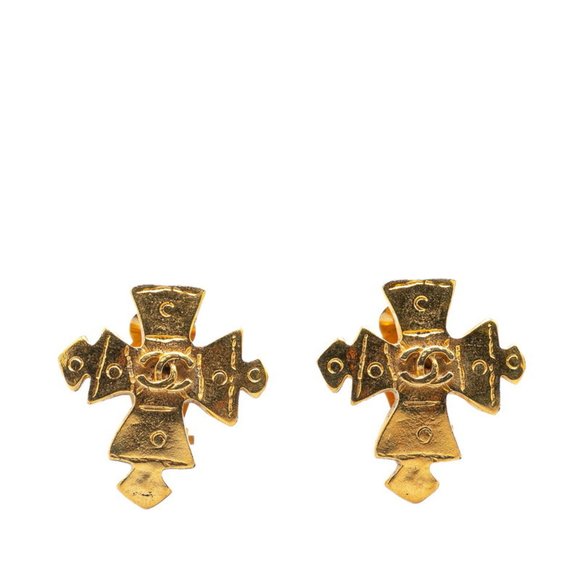CHANEL Vintage Gold Logo Earrings - Picture 1 of 4